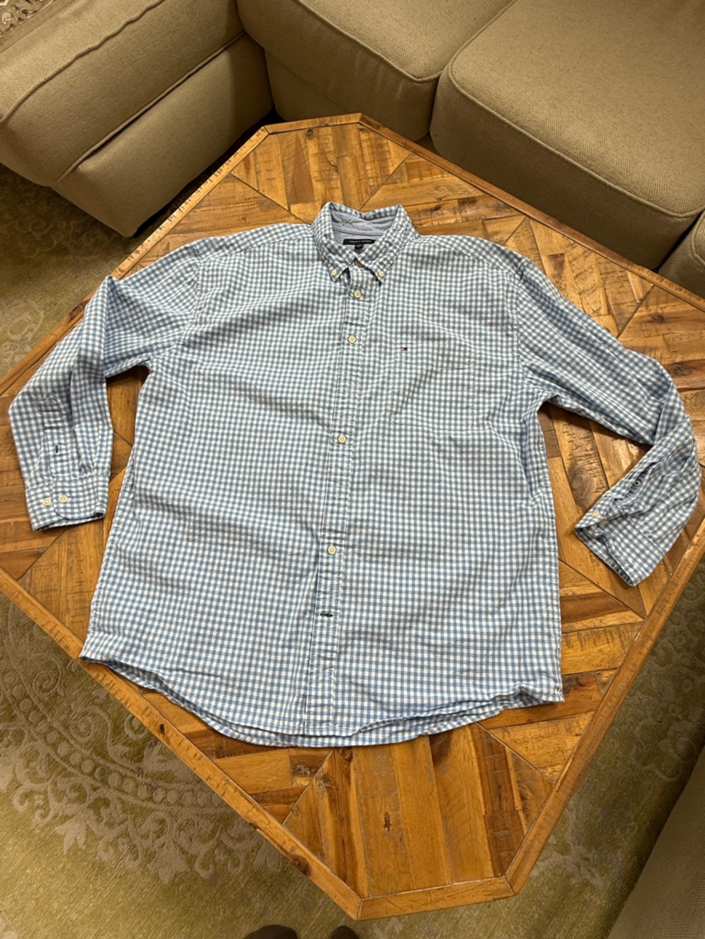 Tommy Hilfiger Light Blue and White Gingham Button-Down Shirt